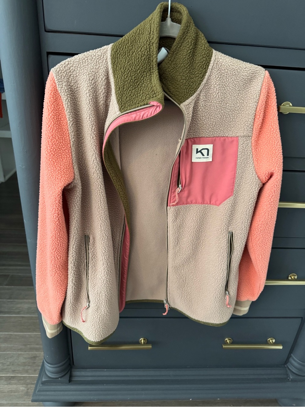 Kari Traa Women's Colorblock Fleece Jacket in Beige, Coral, Olive